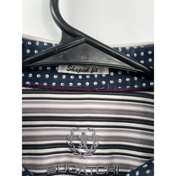 BUGATCHI Shaped Fit  Shirt Mens Size Large‎ Long Sleeve Striped  Flip Cuff - Picture 3 of 9
